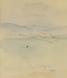 Mary Potter, Two boats on a lake, watercolour