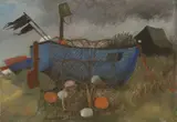 Tessa Newcomb, Ragged Flags and Clouds, oil on board