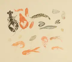 Elizabeth Blackadder, Seafood Medley, 2012, published by Glasgow Print Studio with blind stamp