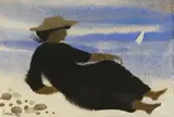 Mary Fedden, Lady on the Shore, gouache