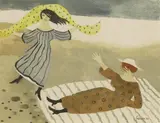 Ladies on the Shore by Mary Fedden, watercolour, sold Mar 2026