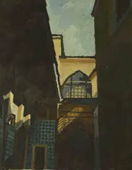 Annabel Gosling, Blue sky between buildings, oil on canvas