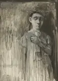 Bobbie Russon, Girl with doll, mixed media on board
