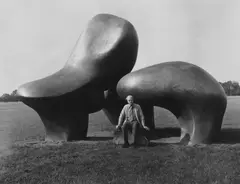 Paul Joyce, Henry Moore with sheep sculpture at his home in Much Hadham, 1976, gelatin silver print