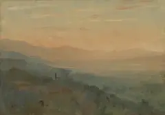 Herbert Arnould Olivier, Assisi, Sunrise, oil on canvas laid on board
