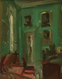 Corner of dining room by Lindy Hamilton-Temple-Blackwood, Marchioness of Dufferin and Ava, 2002, oil on board, sold Mar 2026