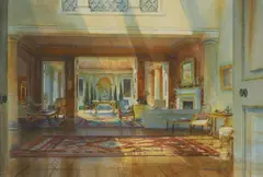 Alexander Creswell, The Interior of a Pompeian House in Chelsea, watercolour over pencil