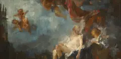 Jake Wood-Evans, Seated figures and cupids, oil on canvas