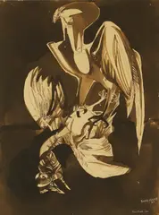 Bryan Kneale, Bird of Prey with Kill, 1960, pen and brown ink and wash