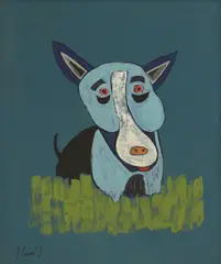 Steve Camps, Blue dog, acrylic on board