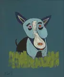 Steve Camps, Blue dog, acrylic on board