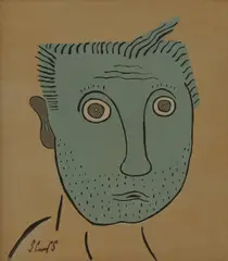 Steve Camps, Portrait of a blue man, acrylic on board