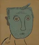 Steve Camps, Portrait of a blue man, acrylic on board