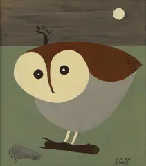 Steve Camps, Owl and mouse, acrylic on board