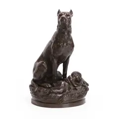 Hippolyte Peyrol, Protection', circa 1890,, a bronze group of a seated Great Dane