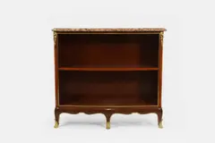 Gervais-Maximilien-Eugène Durand, a Louis XVI-style kingwood, amaranth and rosewood bookcase,, the brèche d'Alep marble top above two open shelves