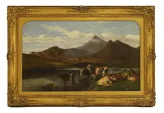William Luker Snr, Highland cattle in a mountainous landscape, oil on canvas