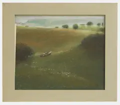 Shan Egerton, An open landscape with figure, horses and cart, pastel