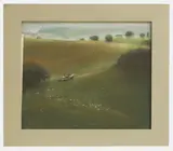 Shan Egerton, An open landscape with figure, horses and cart, pastel