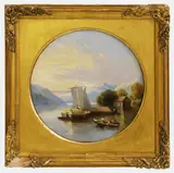 Frank N Smith, Boats moored on the banks of a lake, oil on board