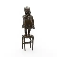 Juan Clara, Untitled, a patinated bronze study of a girl standing on a chair