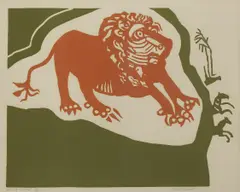 Untitled by Edward Bawden, 'Lion & Zebras' (MG 189) linocut in colours, sold Dec 2025
