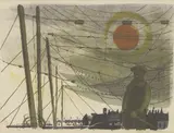 Bernard Cheese, Untitled, ‘Salmon Nets Drying’ lithograph in colours