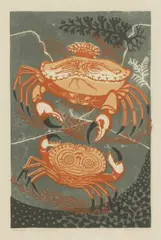Untitled by Edward Bawden, 'Aesop's Fables: An Old Crab and a Young' linocut in colours, sold Dec 2025