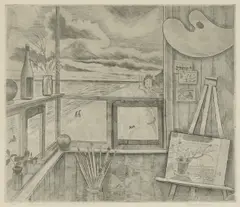 Richard Bawden, Untitled, 'Studio in the Sky: Aldeburgh from the South Tower' etching