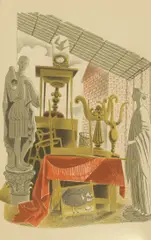 Eric Ravilious, Untitled, 'Second-hand Furniture and Effects' lithograph in colours