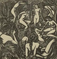 John Buckland Wright, Untitled, Bathers in a pool wood engraving