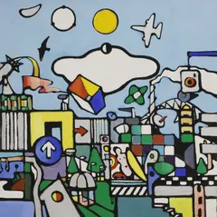 Peter Denmark, Untitled, Cityscape acrylic on canvas 92 x 92cm