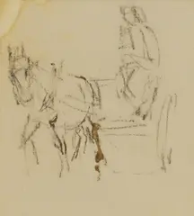Thomas Hennell, Untitled, Horse and cart pencil and watercolour 7.5 x 6.5cm