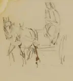 Thomas Hennell, Untitled, Horse and cart pencil and watercolour 7.5 x 6.5cm