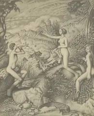 Francis Helps, Untitled, Pan and nymphs pencil and heightened with white
