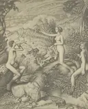 Francis Helps, Untitled, Pan and nymphs pencil and heightened with white