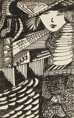 Madge Gill, Untitled, pen and ink on a postcard 14 x 8.5cm