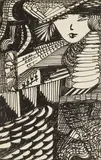 Madge Gill, Untitled, pen and ink on a postcard 14 x 8.5cm