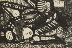 Madge Gill, Untitled, Study of a woman pen and ink on a postcard 14 x 8.5cm