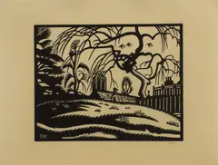 Untitled by Ethelbert White, 1920 woodcut, sold Dec 2025