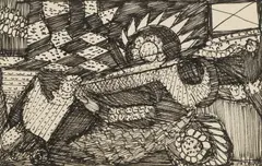 Madge Gill, Untitled, Untitled abstract pen and ink on a postcard 8.5 x 14cm