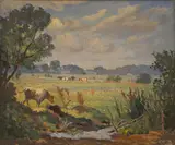 Ethelbert White, Untitled, Cattle grazing in a meadow oil on canvas 54 x 65cm