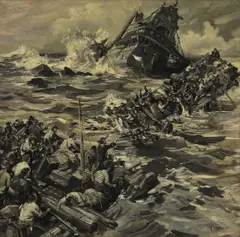 Terence Cuneo, Untitled, oil en grisaille on canvas board 34 x 34cm