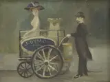 Ronald Ferns, Untitled, Lady in a cart gouache on board 16 x 20cm