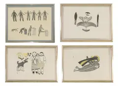 Pudlo Pudlat, Untitled, 1910-1985) 'Igloo Builders Frightened by Bears' lithograph in colours