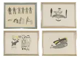 Pudlo Pudlat, Untitled, 1910-1985) 'Igloo Builders Frightened by Bears' lithograph in colours