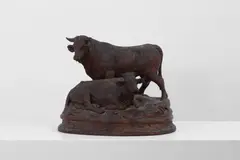 Johann Huggler, Untitled, a Black Forest carved figural group of a bull and a cow