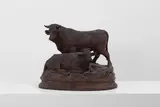 Johann Huggler, Untitled, a Black Forest carved figural group of a bull and a cow
