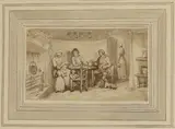 Thomas Rowlandson, Untitled, A family in an interior pen and ink and watercolour 8.4 x 14.2cm
