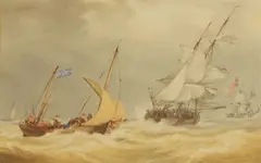 William Joy, Untitled, Shipping in choppy waters watercolour and bodycolour 19 x 28.5cm